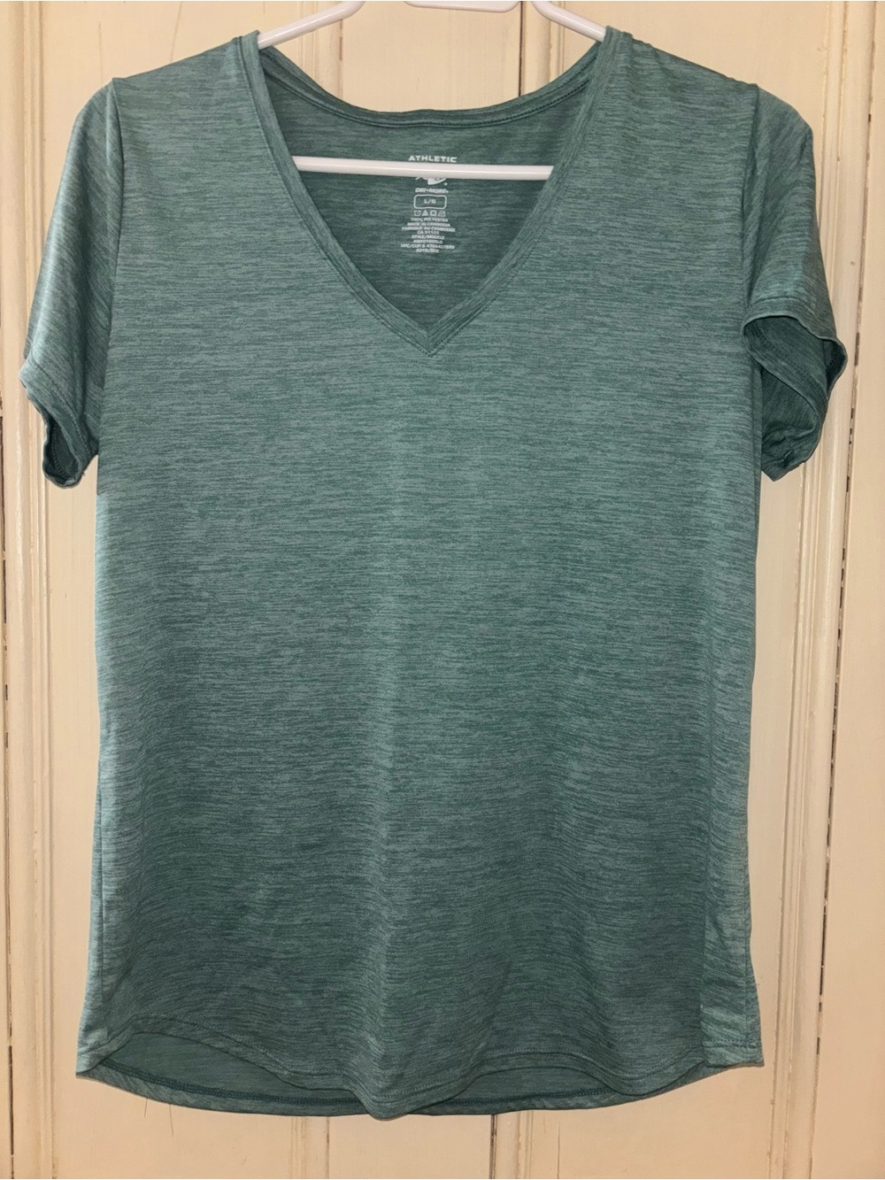 4/$20 Athletic Works Heathered Teal V-Neck Short Sleeve Top Size Large